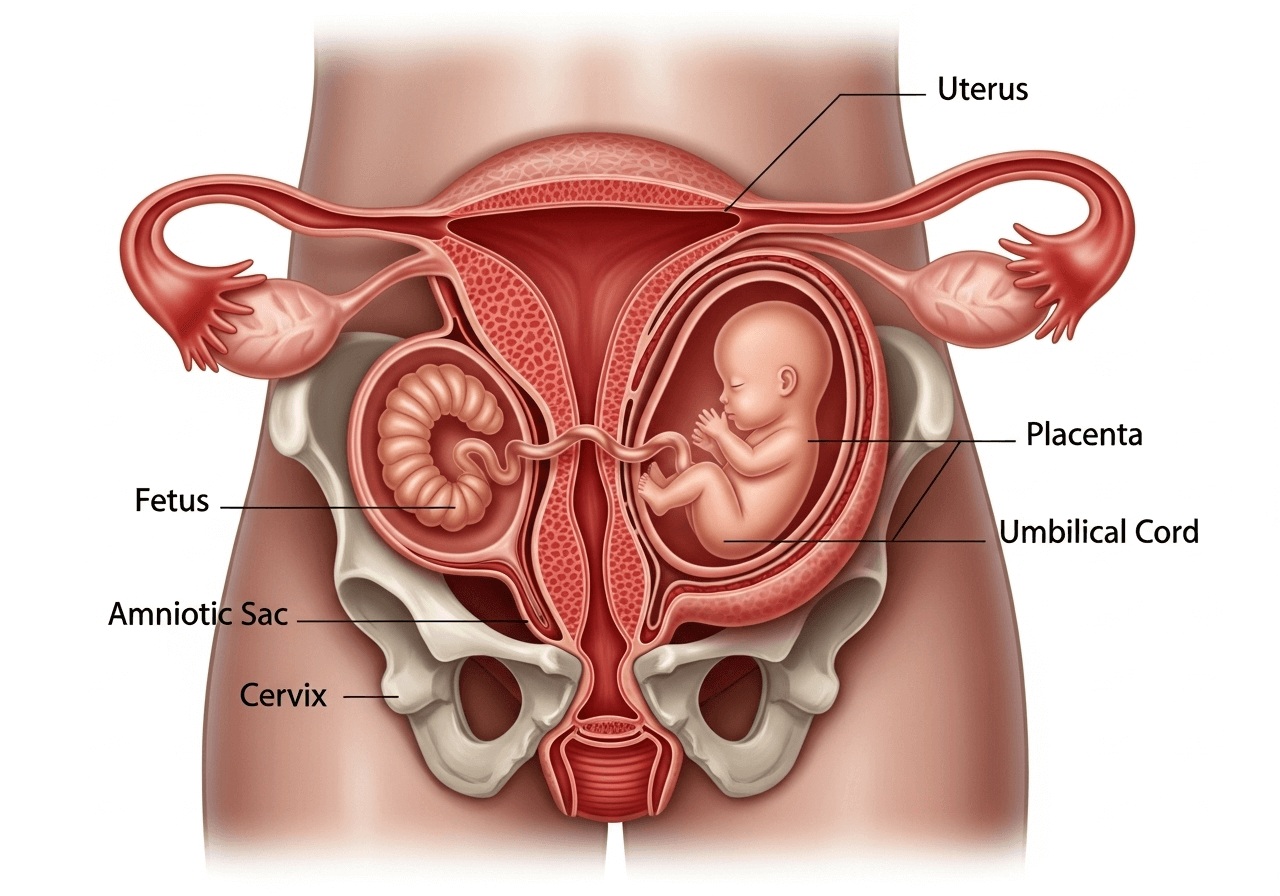 Third month pregnancy changes: uterus the size of a grapefruit, fully formed placenta.