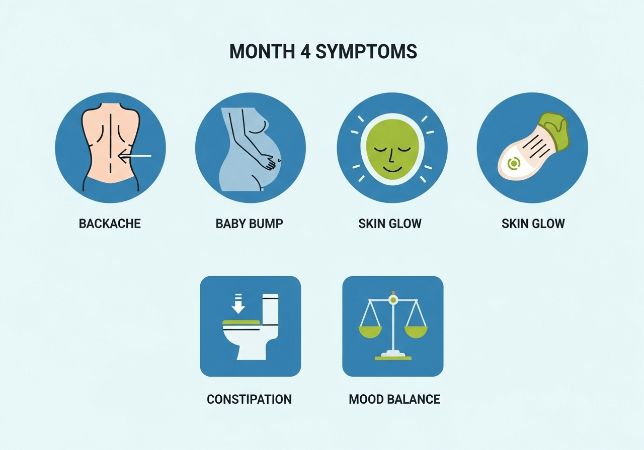 Month 4 pregnancy symptoms including increased energy, reduced nausea, and visible baby bump.