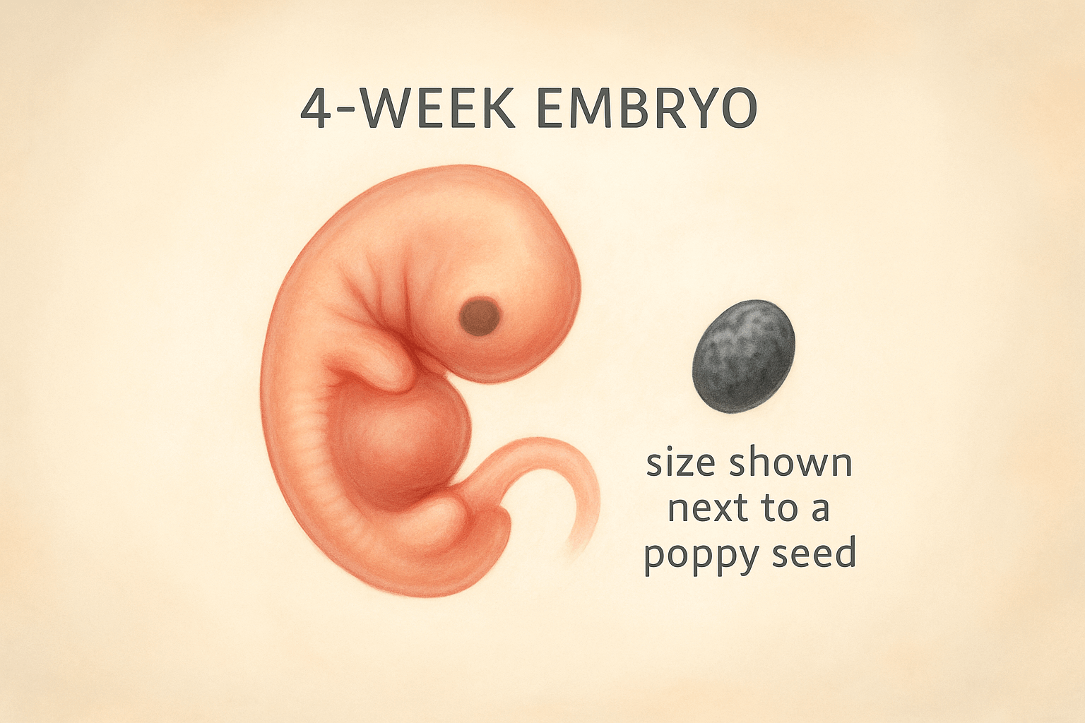 Embryo at 4 weeks: poppy-seed size with early neural tube development.