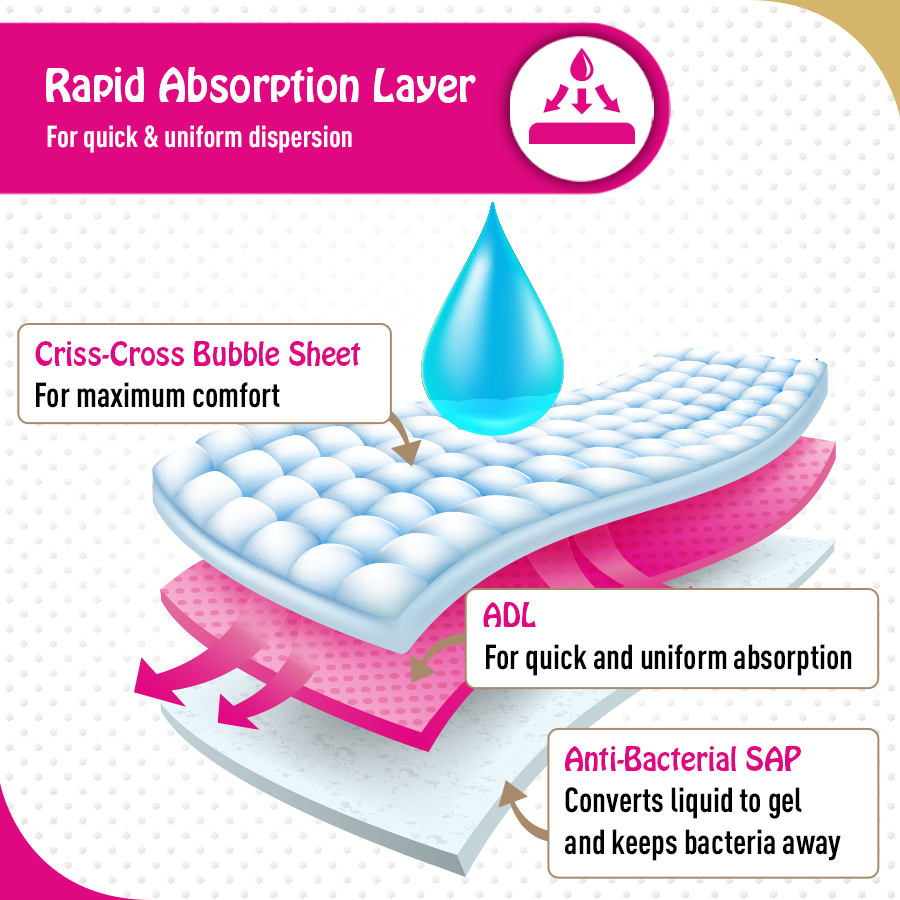 Rapid Absorption layer - Premium Teddyy Baby Diapers