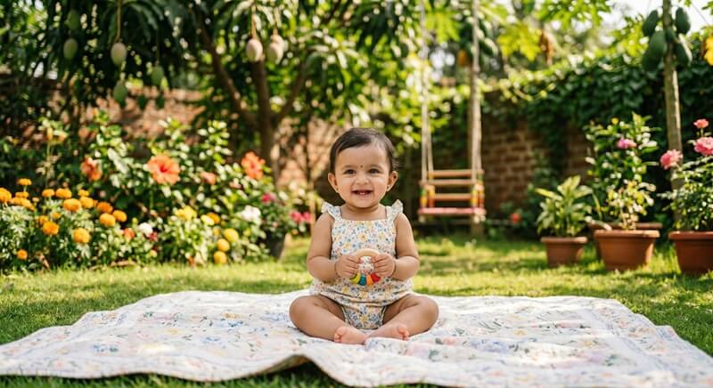 Baby wearing soft cotton clothes for summer skin care protection