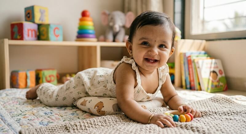 Baby in comfortable cotton sleepwear for summer nights