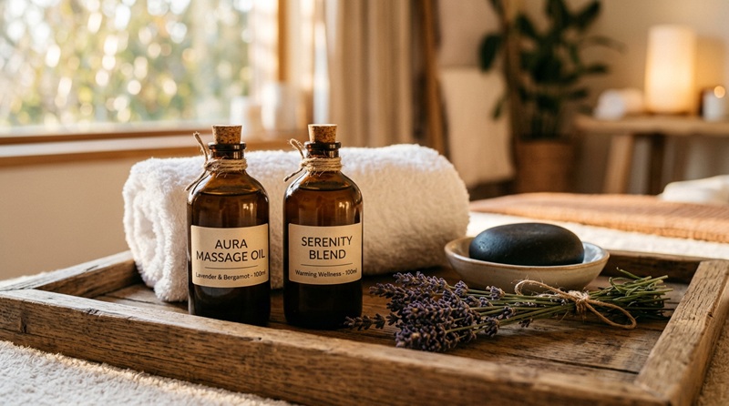 Massage oils and warm compress used for postpartum body recovery