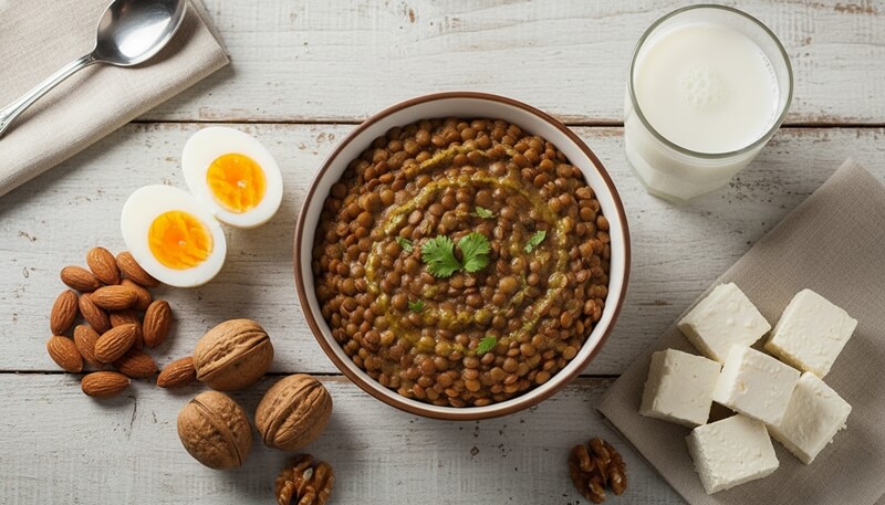 Protein-rich foods like eggs lentils and nuts for post C-section healing