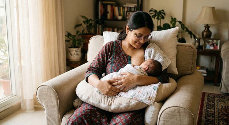 सिझेरियन नंतर स्तनपान करणारी आई आणि बाळ