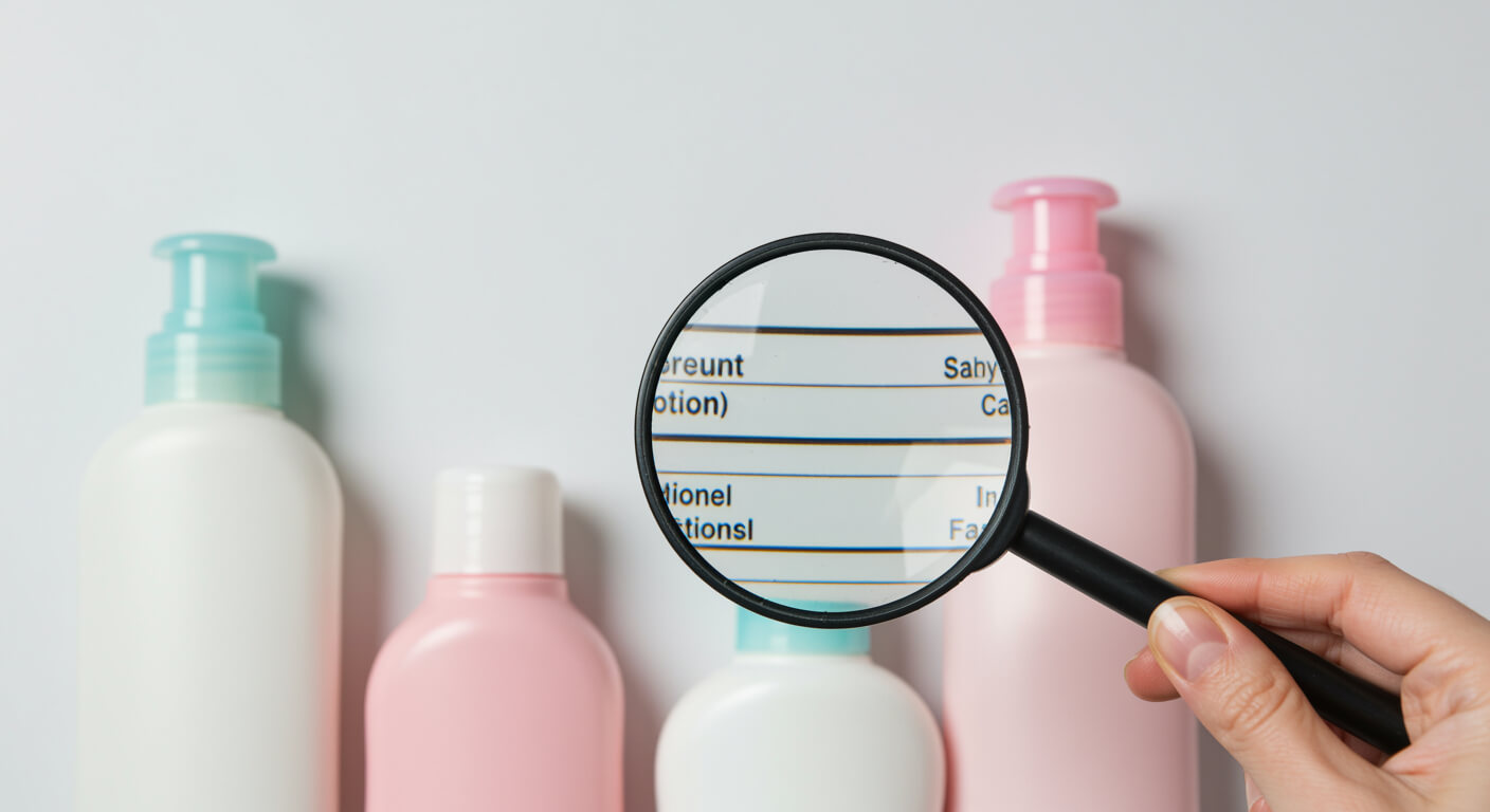 Baby care products with ingredient labels showing what to look out for