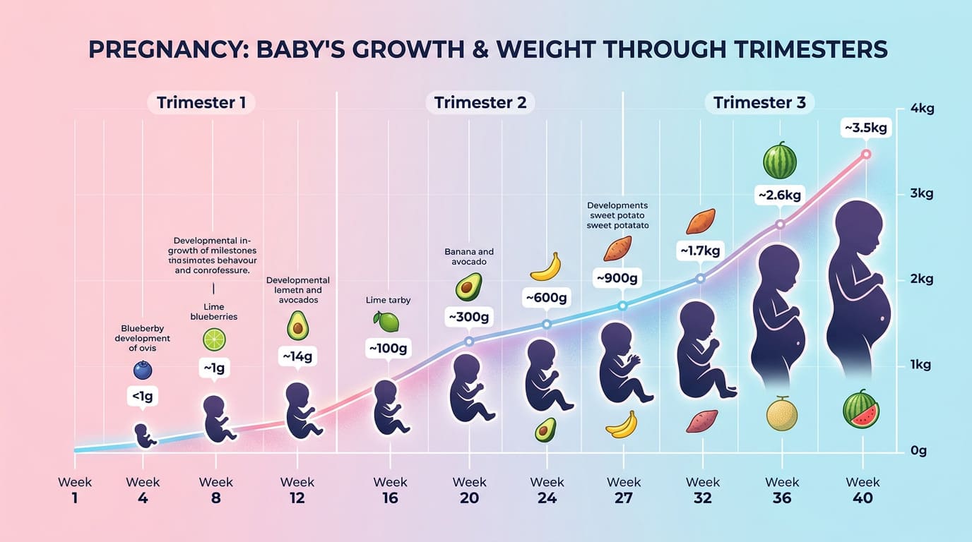 Fetal weight chart showing baby growth in grams and kg week by week
