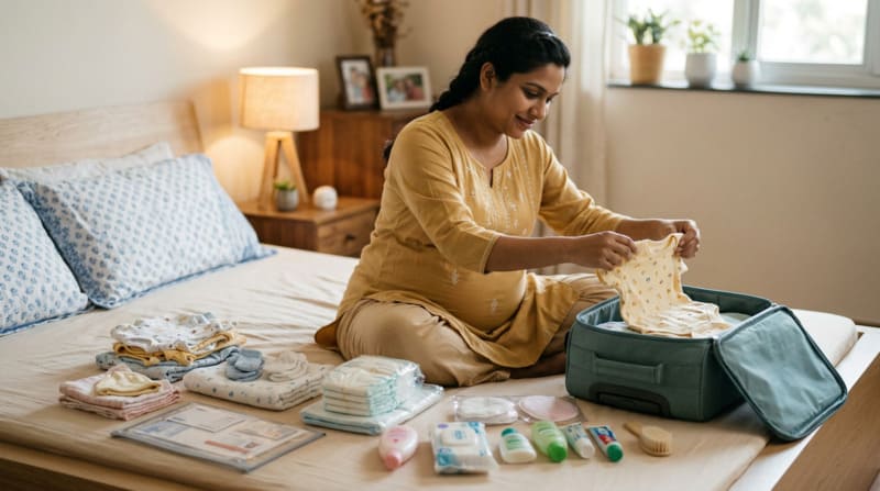 9 महीने की प्रेगनेंसी में हॉस्पिटल बैग तैयार करती गर्भवती महिला