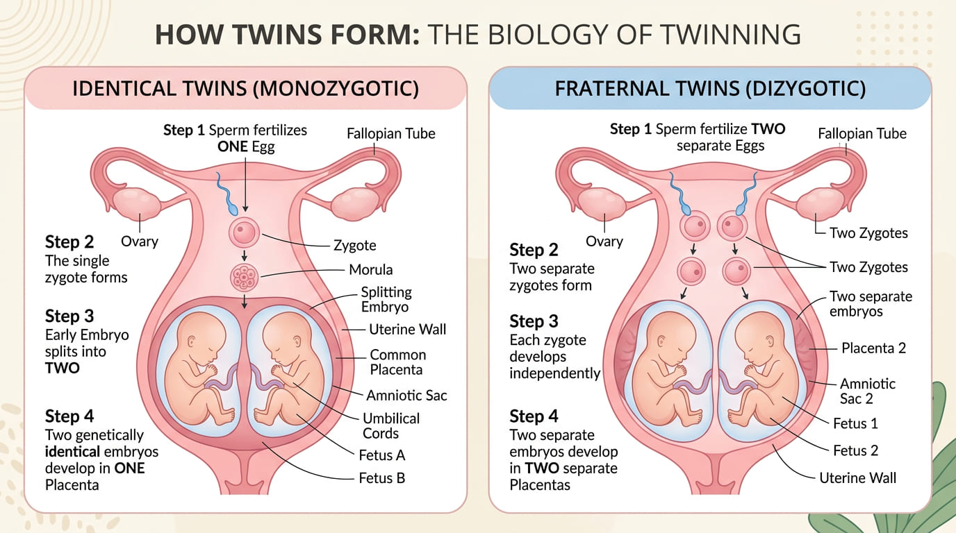 जुड़वा बच्चे — आइडेंटिकल और फ्रेटरनल ट्विन्स का चित्रण