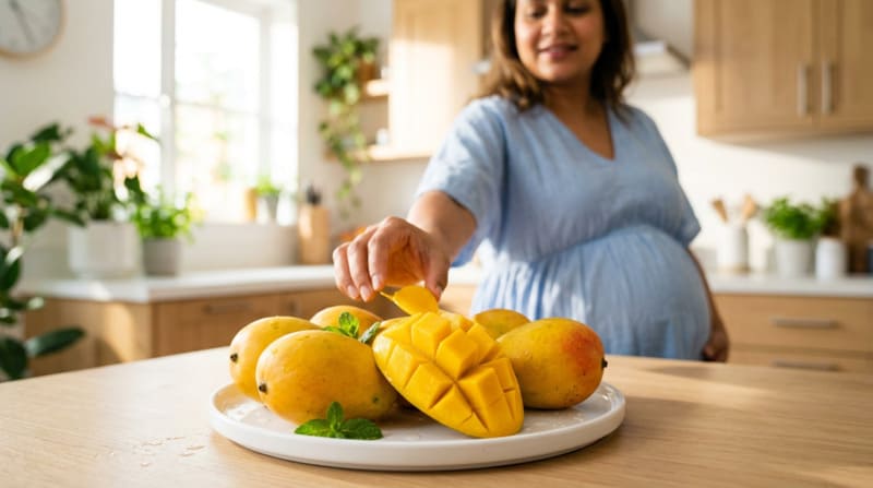 Mango in pregnancy — fresh mangoes showing safe fruit choices for expecting mothers