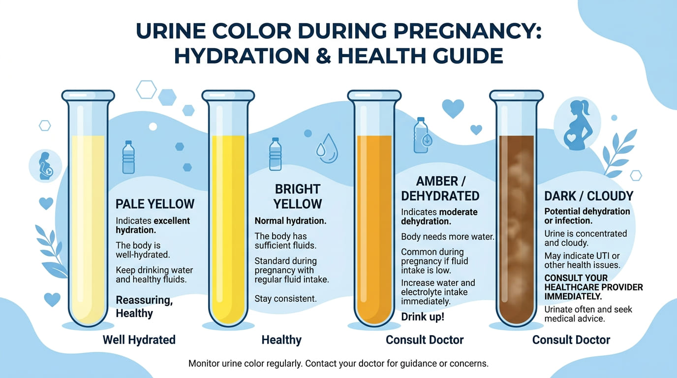 Urine color chart during pregnancy showing normal and concerning shades
