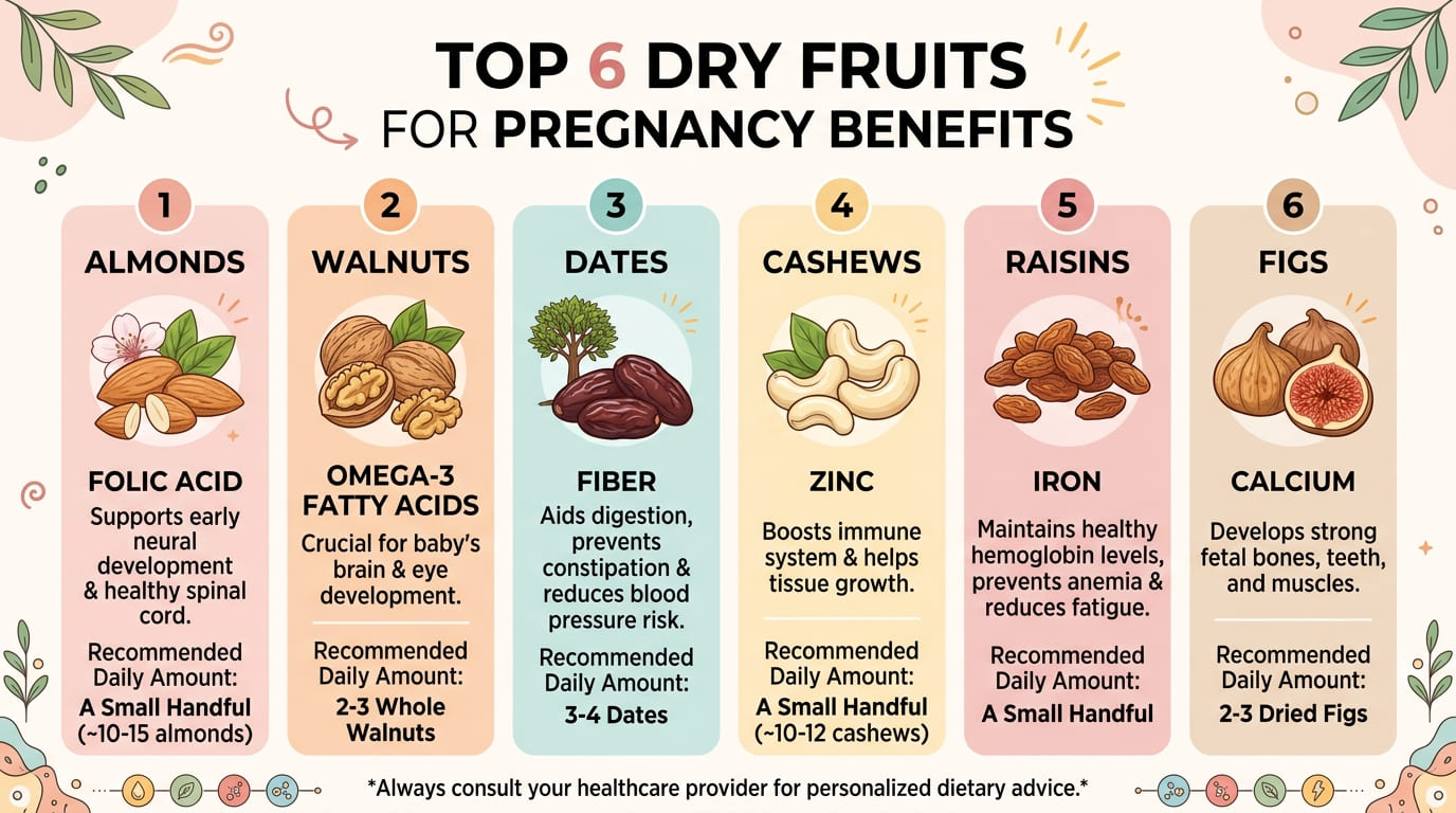 Dry fruits benefits chart during pregnancy — nutrients and daily recommended portions